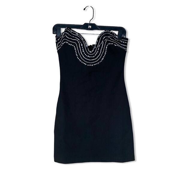 NWT NBD Dextra Embellished Mini Dress Black rhinestone strapless Revolve M - Picture 2 of 12